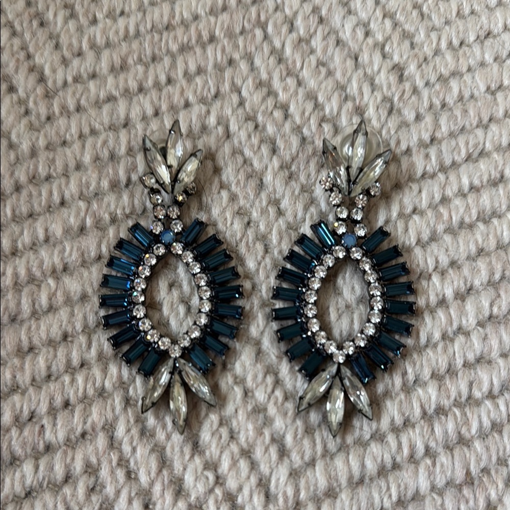 Elegant Navy and Clear Crystal Drop Earrings - Women Jewelry